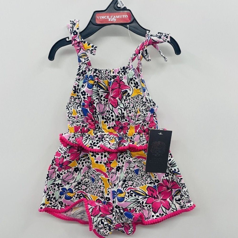 Vince Camuto Kids Baby Girls 6-9 Months Floral Print Linen Blend Romper 2188